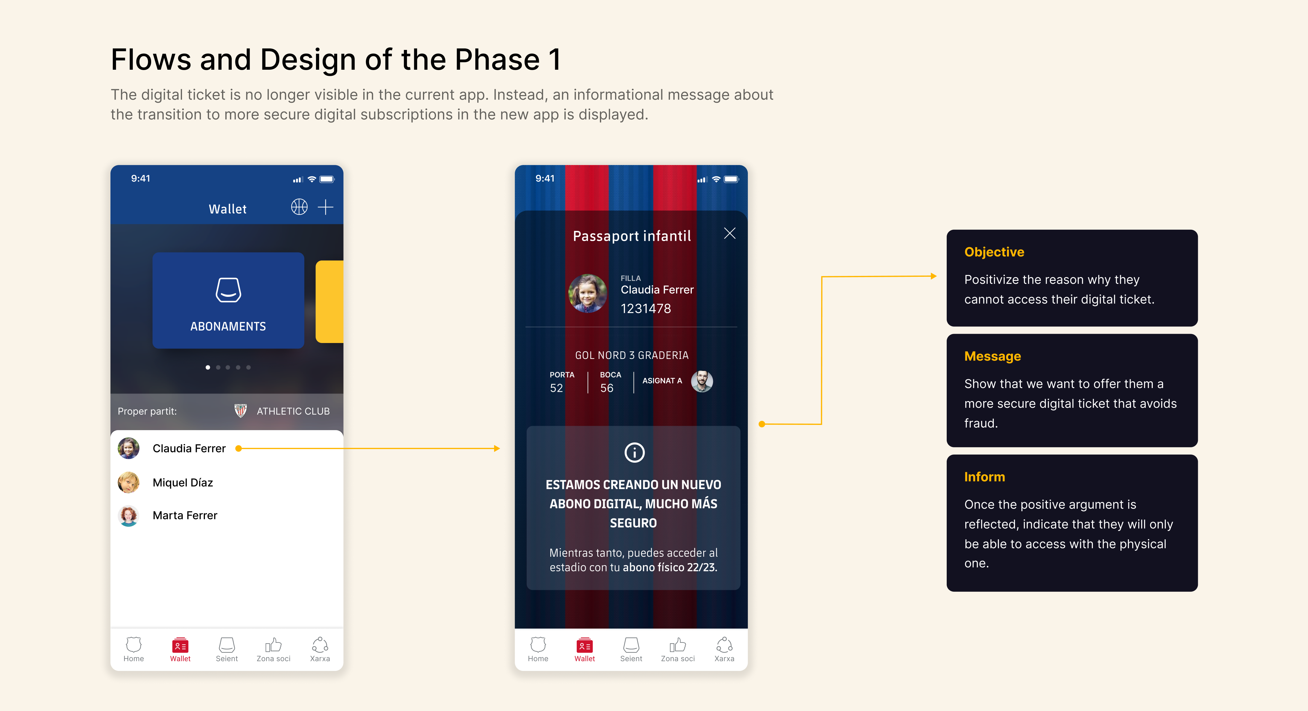 Phase 1 flows: wallet and child passport with a message about the more secure digital pass
