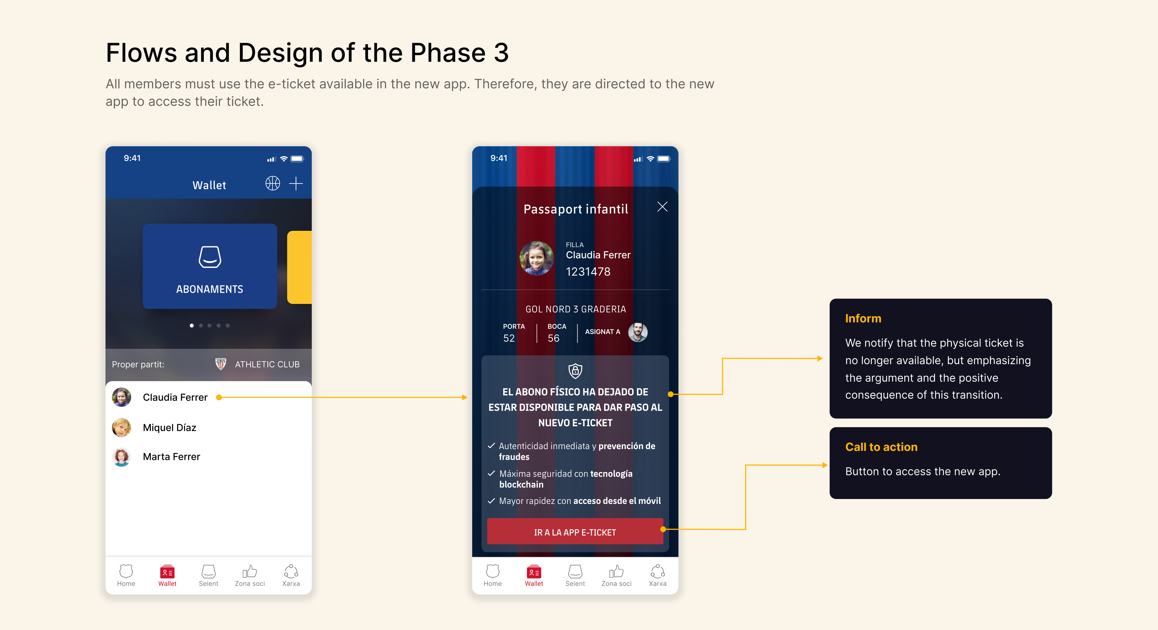 Phase 3 flows: physical pass unavailable, with a button to open the e-ticket app