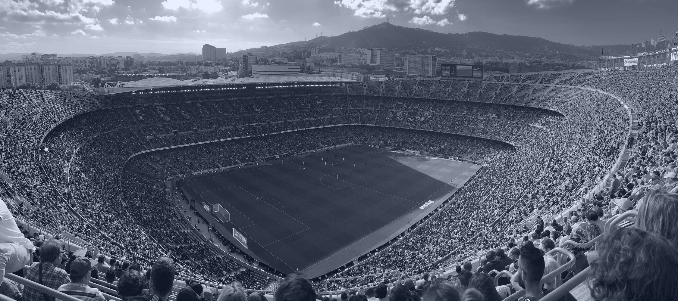 Camp Nou packed with fans, viewed from the stands