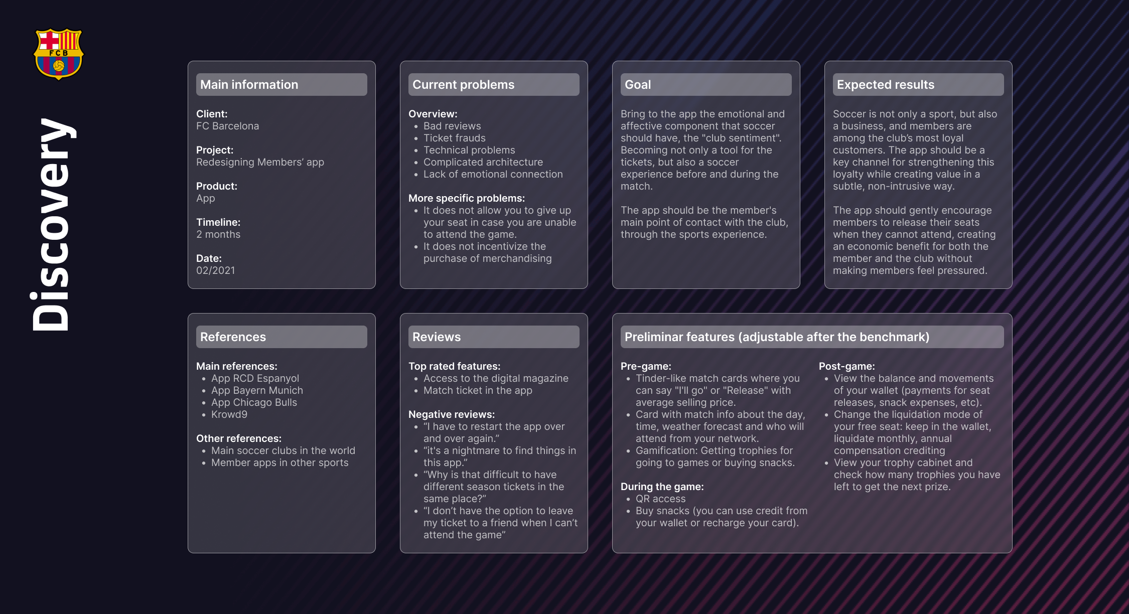 Discovery overview of problems, goals, references, and preliminary features