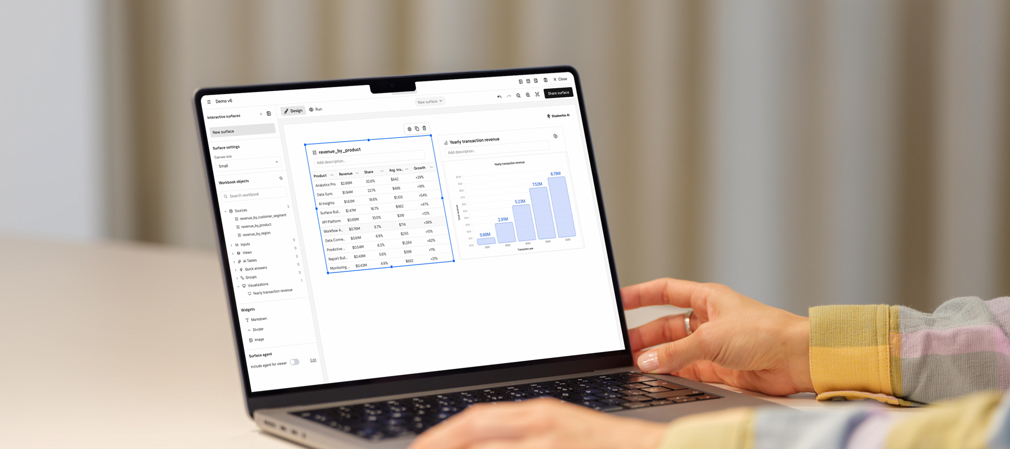 Laptop on a desk showing the Shadowfax analytics workspace